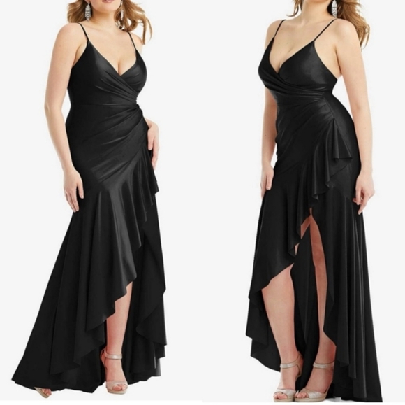 *NWT* Cynthia & Sahar Pleated Wrap Ruffled Asymmetrical Satin Dress - Picture 1 of 16